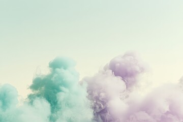 Poster - A tranquil blend of pastel turquoise and lavender clouds creating a dreamlike, ethereal atmosphere. Evokes calmness and imagination with artistic flair.