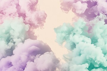 Pastel clouds of lavender and mint envelop the warm sun, evoking a playful yet serene atmosphere that captures an abstract sense of whimsy and creative wonder.