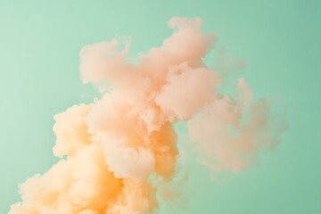 Poster - A vivid cloud of orange and peach smoke swirls against a teal backdrop, creating a soothing and artistic scene with pastel hues and soft textures.