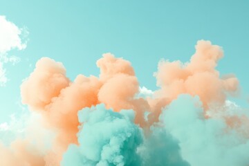 Aufkleber - Soft clouds in shades of pastel orange and blue float against a clear sky, offering a dreamlike visual experience filled with calmness and artistic flow.