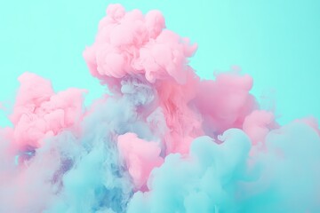 Poster - An abstract composition showing thick plumes of pink and blue smoke blending together, creating an ethereal and captivating visual experience for the viewer.