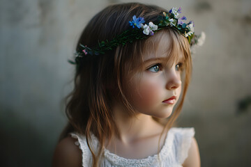 petite fille avec couronne de fleurs