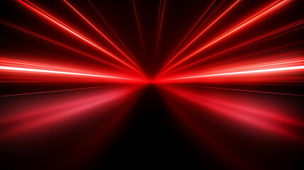 Wall Mural - Bright red neon laser lights illuminate the darkness creating lines and triangle shapes in sci-fi effect.