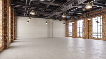 Wall Mural - 3D render of empty exhibition space. backdrop for exhibitions and events.Interior of empty warehouse	