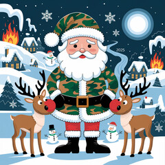 Wall Mural - Santa Claus in camouflage on New Year's Eve