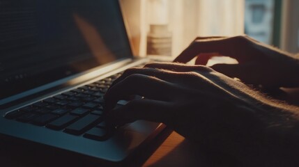 Poster - Typing on a Laptop in the Sunlight