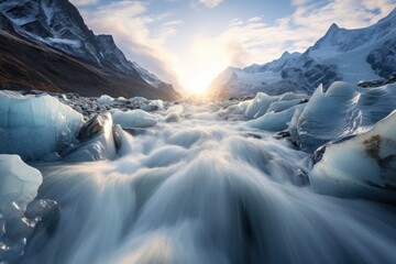 Wall Mural - The movement of the ice stream on the glacier landscape mountain outdoors.