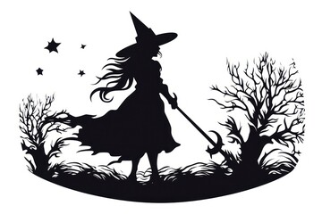 Wall Mural - Witch silhouette cartoon representation creativity.