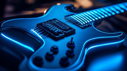 modern electric guitar with neon blue accents and a sleek design