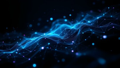 Poster - Abstract digital background. Space filled with polygons and dots. 3D digital wave background. A dark blue background with hi-tech digital connectivity