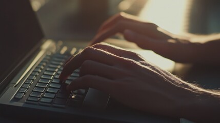 Poster - Hands Typing on Laptop with Sunlight