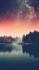 Wall Mural - retro dreamy lake landscape outdoors nature.