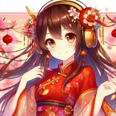 Wall Mural - chinese new year anime. asian woman.