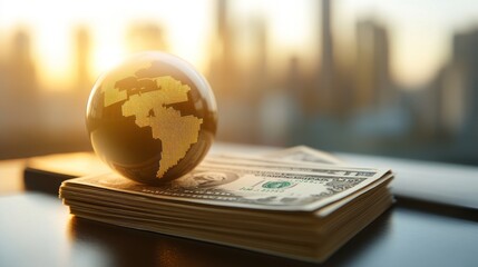 Aufkleber - Golden Globe on a Stack of US Dollar Bills