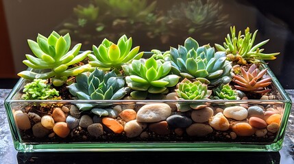 Canvas Print - A DIY terrarium kit with easy instructions, featuring a mix of green succulents and decorative stones, all arranged in a sleek glass container,