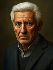 Sticker - A portrait of a man with white hair and a black jacket