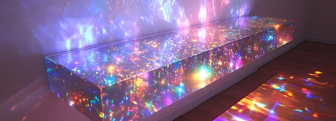 102. A polished acrylic surface reflecting colorful lights, perfect for modern displays