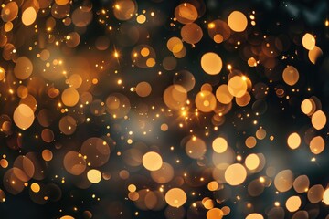 Gold Festive Christmas background. Abstract twinkled bright background with bokeh defocused golden lights