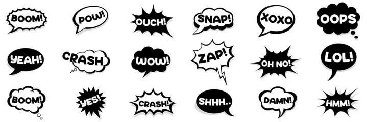 Wall Mural - vector set comic speech bubbles. collection of black and white comic speech bubbles with text. vecto
