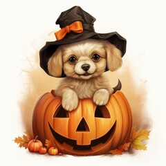 Canvas Print - Pumpkin dog halloween mammal.