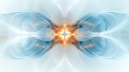 Poster - delicate quantum cross in the center of an abstract vortex of light waves and particles,