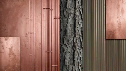 Sticker - Close-up of textured surfaces in copper, wood, and metal.