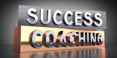 Success, coaching - words on metal blocks - 3D illustration