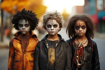 Sticker - Photography of three halloween kids