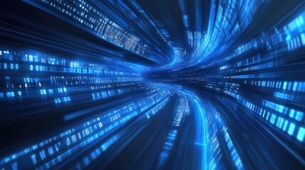 Fototapete - Vibrant blue lines twist and flow through a futuristic digital landscape
