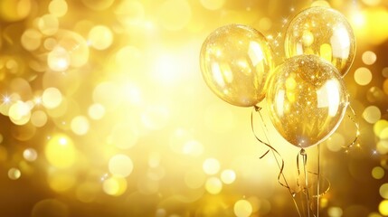 Poster - A lively background of shiny gold balloons and twinkling confetti brings joy
