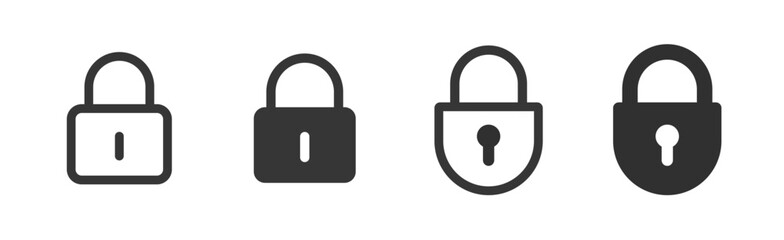 Poster - lock icon simple vector set, padlock line outline stroke solid ui pictogram cut out isolated black w