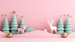 © Marketplace - Festive scene featuring pastel-colored Christmas trees, a reindeer, and a bunny against a soft pink background, exuding holiday spirit.