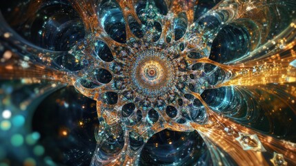 Poster - Abstract image of quantum galaxy gears rotating in a kaleidoscope pattern.
