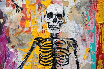 Canvas Print - Halloween Skeleton art painting representation.