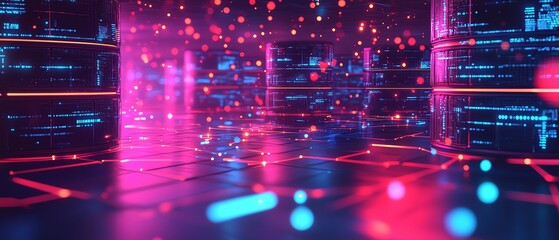 Aufkleber - Artistic depiction of databases and data streams, highlighting their connectivity through APIs, symbolizing the efficient management of information in a modern data landscape