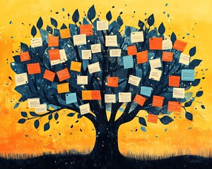 Aufkleber - Illustration of a disorganized decision tree, overflowing with branches and labels, symbolizing the complexities and challenges of ineffective management strategies