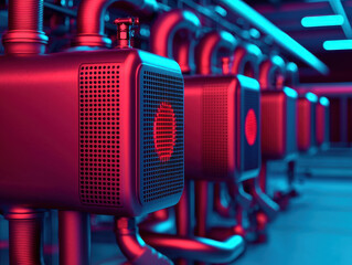 Poster - Futuristic industrial equipment in neon lighting a glimpse into advanced technology and design principles
