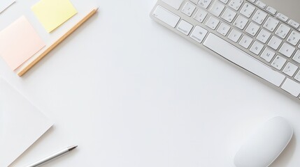 Poster - view of a keyboard and a mouse placed on a clean desk,