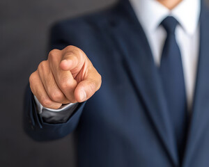 Poster - Confident businessman pointing with authority in a professional setting signifying leadership and direction in the corporate world