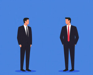 Poster - Engaging business dialogue two professionals in suits ready to discuss strategies for success in a corporate setting