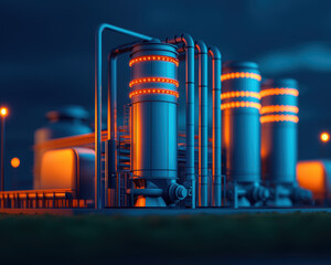 Aufkleber - Innovative industrial facility with modern gas storage silos and enhanced lighting effects for energy efficiency