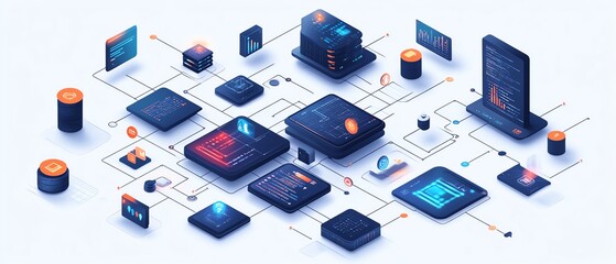 Aufkleber - Vibrant graphic representation of interconnected databases, streams, and APIs, showcasing their collaboration in powering realtime data analytics and applications