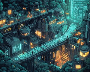 Poster - Visual metaphor for big data integration, showcasing data engineers navigating a complex landscape of data sources and technologies to achieve seamless connectivity