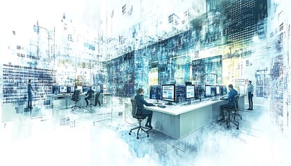Fototapete - Artistic depiction of a big data integration scenario