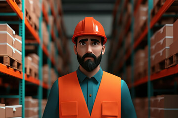 Poster - A dedicated warehouse worker in safety gear overseeing operations in a busy storage facility