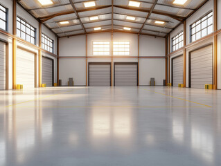 Poster - Spacious and versatile industrial warehouse interior designed for optimal storage and operations with abundant natural light