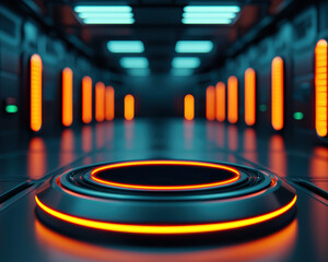 Poster - Futuristic data center with illuminated circles a glimpse into tomorrow's technology and innovation spaces
