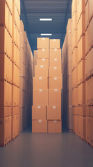 Poster - Efficient storage solutions organizing warehouse inventory with stacked boxes for optimal space utilization and accessibility