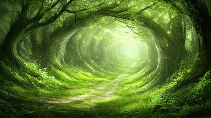 Poster - A Mystical Forest Path Leading to a Bright Light