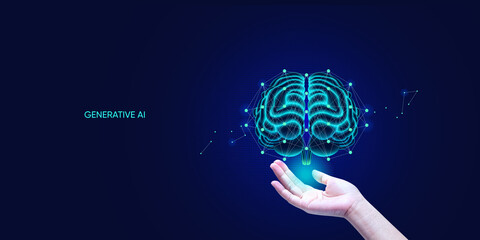 Poster - a hand showing ai tech with ai brain concept, artificial intelligence cyber security, digital transf